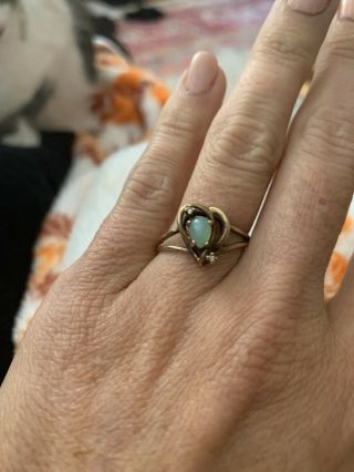 Vintage Estate 10k Gold Opal Natural Diamond Ring