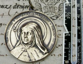 Antique St.  Teresa Of Avila,  Founder,  Discalced Carmelite Order Bronze Medal