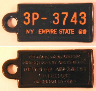 Vintage 1960 York Dav Miniature License Plate Tag
