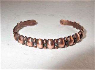 Vintage Bell Trading Post Beaded Solid Copper Cuff Bracelet