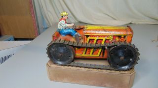 Vintage Marx Tin Litho Wind Up Tractor With Driver
