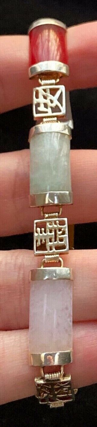 Vtg Asian Sterling Silver 925 Gold Tone Mixed Gemstone Bracelet MARKED 7 1/2 
