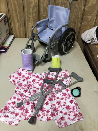 American Girl Doll Vintage Wheelchair Crutches Leg Arm Cast Gown