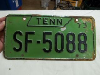 Obsolete 1973 Tennessee Green License Plate State Shape Logo Sf - 5088