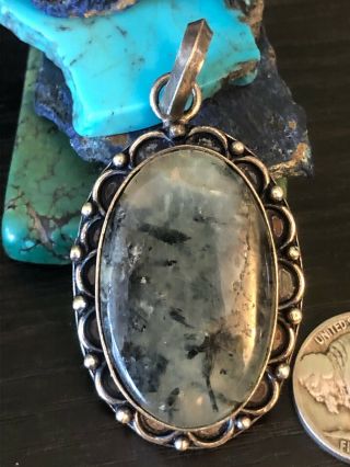 Vintage Native American Moss Agate Oval Flower Pendant Sterling Silver 16 G