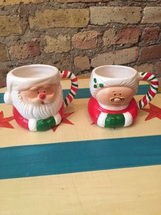 Set Of 2 Vintage Mr And Mrs Santa Clause Mugs 4”