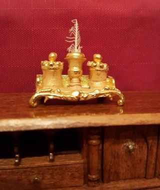 Dollhouse Miniature Vintage Gilt Ink Stand With Quill Eugene Kupjack,  1:12