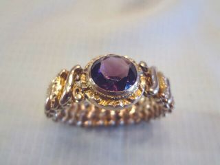 Fabulous Vintage Gold Filled Expandable Bracelet With Amethyst Glass Stone