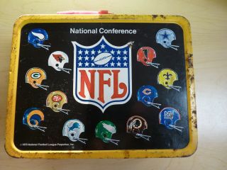 1975 Nfl National & American Conference Helmets Metal Lunchbox Vintage Football