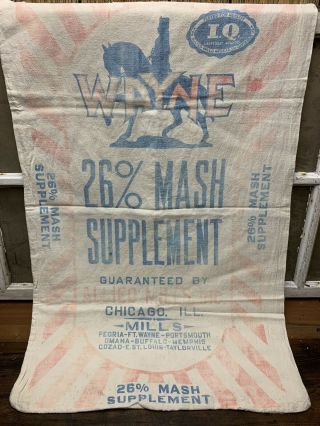 Vintage Wayne Feeds Cloth Feed Sack Bag Old Farm Mill Pig Cattle Advertising