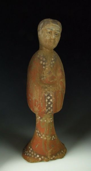 Chinese Antique Painted Pottery Royal Attendant Figurine Statue