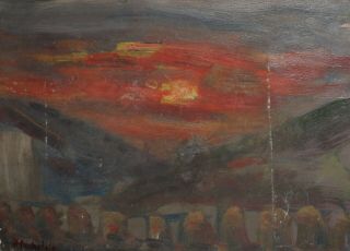 Antique German Expressionist Landscape Oil Painting Signed H.  M.  Pechstein