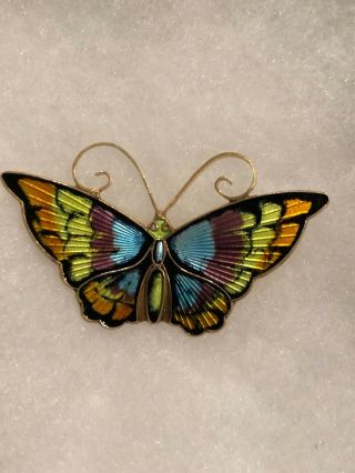Vtg David Anderson 925 Sterling Silver Enamel Guilloche Butterfly Brooch Pin