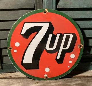 Vintage 7 - Up Porcelain Sign Gas Oil Metal Station Soda Pop Advertising Drink