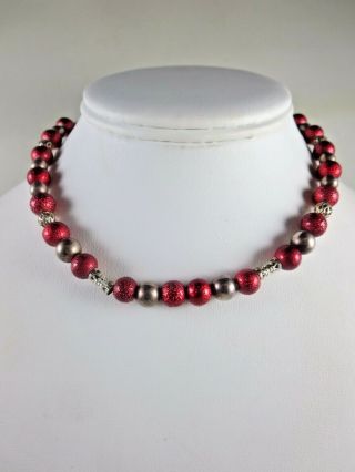 Vintage Sterling Silver Enamelled Beads Necklace 14 "