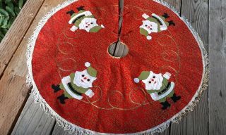 Vintage Christmas Tree Skirt Japan Santa Felt Fringe Round Retro Mid Century 31 "