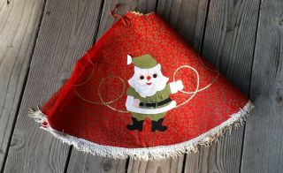 Vintage Christmas Tree Skirt Japan Santa Felt Fringe round RETRO MID CENTURY 31 