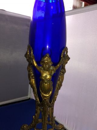 Art Nouveau Bronze/cobalt Glass Vase