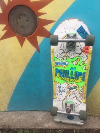 Vintage Sims Jeff Phillips Skateboard.  Independent Trucks Vision Blur Wheels