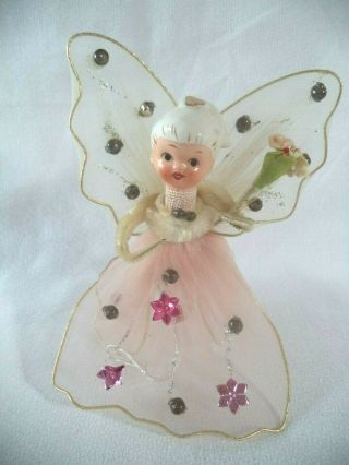 Vintage Christmas Angel Japan Porcelain Feather Tree Topper With Flowers Pink