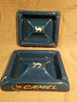 Camel Ceramic Ashtray Cobalt Blue Gray Rectangle