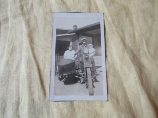 Antique Motorcycle,  Side Car Photograph W/ People