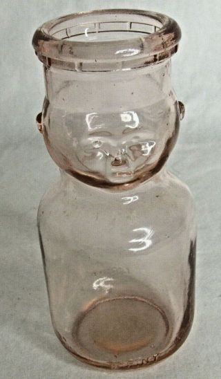 Vintage Half Pint Milk Bottle Baby Face Cream Top Pink Glass