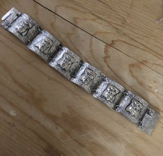 Vintage Peruvian Sterling Silver Tile Panel Bracelet 6.  5 " 22.  8g