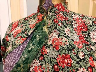 Antique 1940 Qipao Cheongsam Artsy Floral Brocade Dress Vintage 古董双襟旗袍