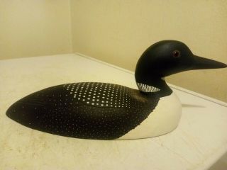Vintage Small Hand Carved Wooden Loon,  Made In Eddington Maine 1985.  Signed