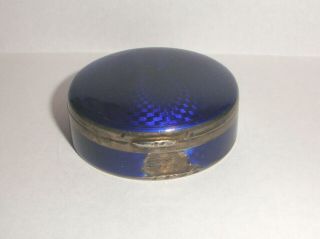 Antique Baden Sterling Silver Pill Snuff Box Blue Guilloche Enamel Gold Wash