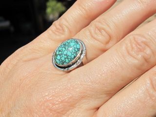 Vintage Navajo Spiderweb - By Turquoise Ring,  Sterling Silver,  Sz 7