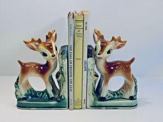 Bambi Book Ends - Ceramic Vintage Pair Made In Japan - 6 " X 4 " - Deer / Fawn