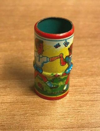 Vintage Boy & Girl Playing With Dog Tin Litho Toy Siren Whistle Japan