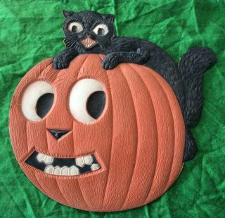 Antique German Die - Cut Halloween Pumpkin And Cat