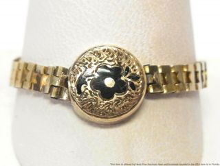 Victorian Solid Gold Enamel Flower Belt Ring Antique Chain Mens Or Ladies Sz 13