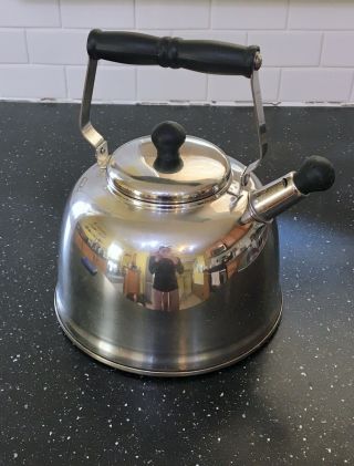 Vintage 2 1/2 Qt Stainless Steel Whistling Tea Pot Kettle By Farberware