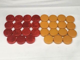 30 Vtg Bakelite Catalin Backgammon Set Butterscotch Red Dice Game 1 - 1/2 " X 3/8 "