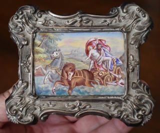 Lovely Antique Ornate Silver Framed Miniature Painting With Roman Greek Motif