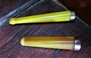 Antique Cheroot Holders 1878 Gold & Amber,  Yellow Glass Silver Gilt Celluloid