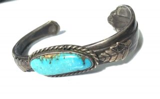 Vintage Wm Rogers Silver Plate Fork Cuff Bracelet With Turquoise Stone F5