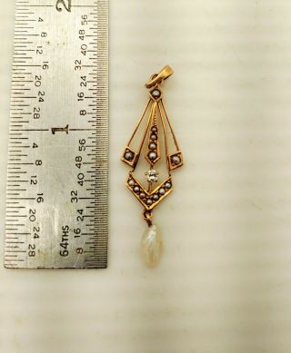 Antique 10k Gold Seed Pearl Diamond Pendant