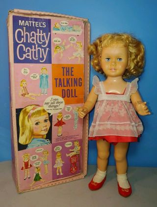 Vintage Mattel Chatty Cathy Doll 20 " Blonde Blue Eyes Red Dress Soft Face W Box