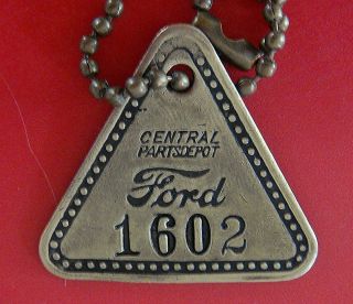 Vintage Ford Motor Co Tool Check Brass Tag: Central Parts Depot; Uncommon