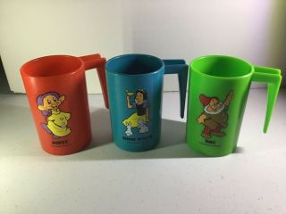 Vintage 70’s Walt Disney Productions Snow White Blue Doc Dopey Cups Glasses Set