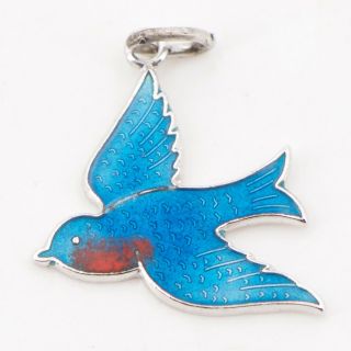 Vtg Sterling Silver - Danecraft Enamel Blue Bird Bracelet Charm - 1.  5g