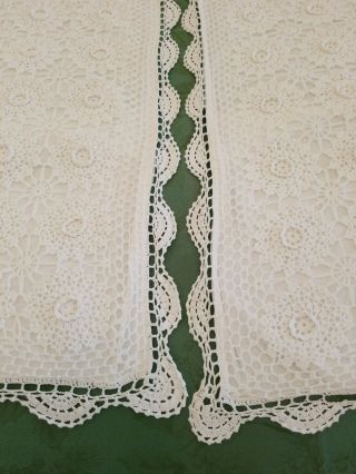 2 Pc.  Set Vintage White Crochet Full Pillow Shams W/rosettes Shabby Chic