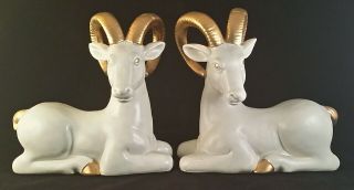 Vintage 2 Fitz And Floyd Porcelain Big Horn Sheep Ram Figurines Bookends