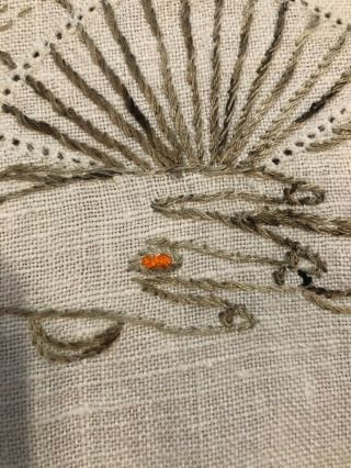 Vintage Linen Table Runner Dresser Scarf Embroidered woman With Fan 15x39 3