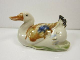 Vintage Chinese Miniature Ceramic Porcelain Otagiri Okimono Bonsai Duck Figurine